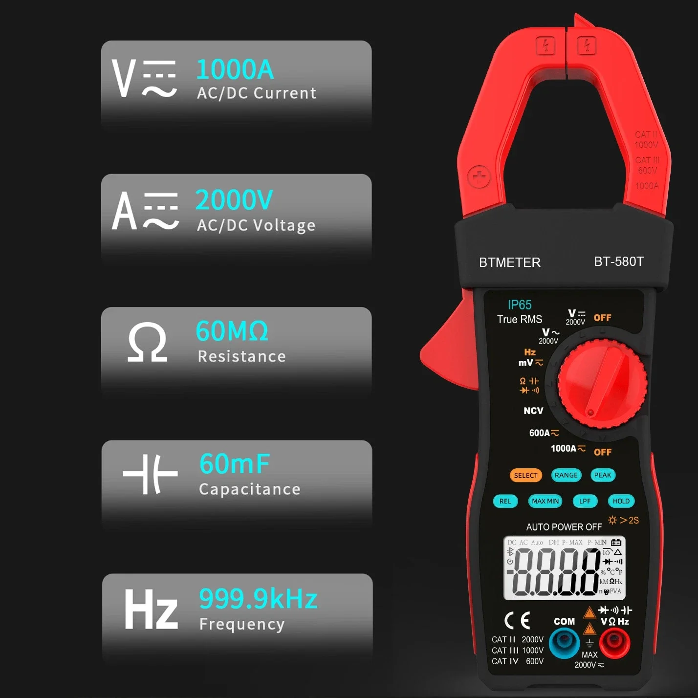 Digital Clamp Meter 1000A/2000V AC DC Current Voltage LPF Multimeter 6000 Counts TRMS NCV Amp Volt Resistance Capacity Frequency