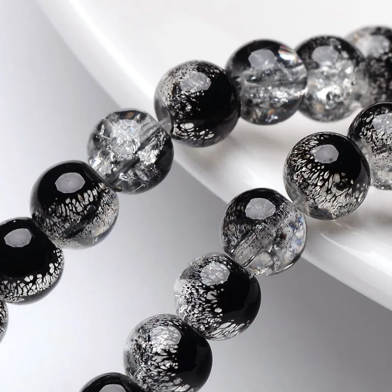 

about 133pcs/strand Crackle Glass Beads Strands Round Black 6mm Hole: 1.3~1.6mm about 133pcs/strand 31.4 inch