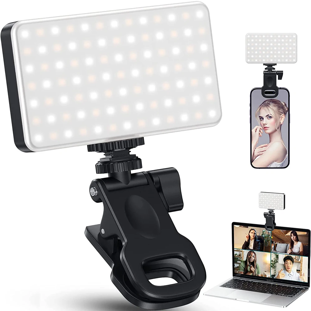 ضوء سيلفي LED 120 LED 3000mAh قابل لإعادة الشحن CRI 95+ مشبك محمول على الضوء للهاتف اللوحي والكمبيوتر المحمول Zoom Call TikTok Selfie