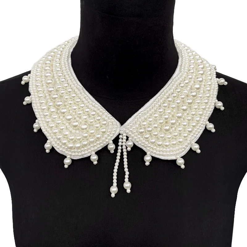 

Галстук ручной работы с жемчужной бахромой, съемный воротник Питера Пэна, женское модное колье, массивное ожерелье, женские эффектные искусственные воротники