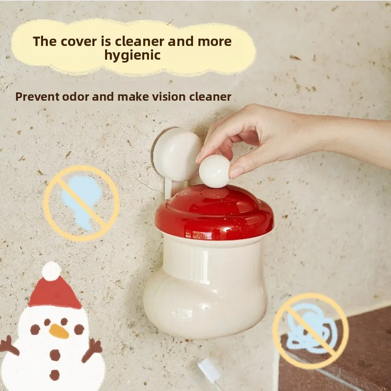 귀여운 작은 부츠 모양 뚜껑 있는 벽걸이 흡착식 휴지통 크리스마스 미니 데스크탑 정리함 수납통