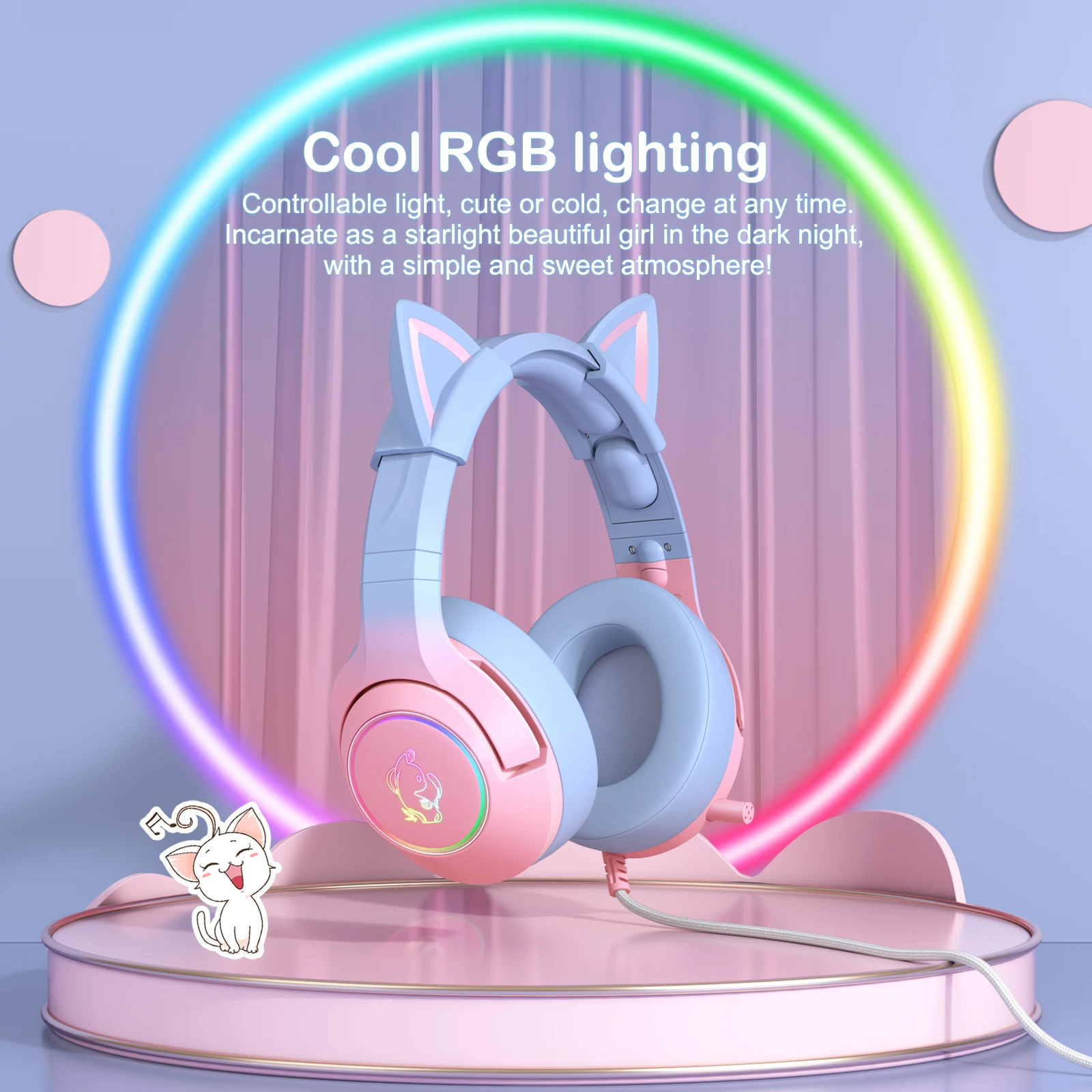 ONIKUMA K9 двухцветные Игровые наушники с RGB светодиодный светильник кой, выдвижной микрофон, геймерская гарнитура, компьютерные наушники для компьютерных игр