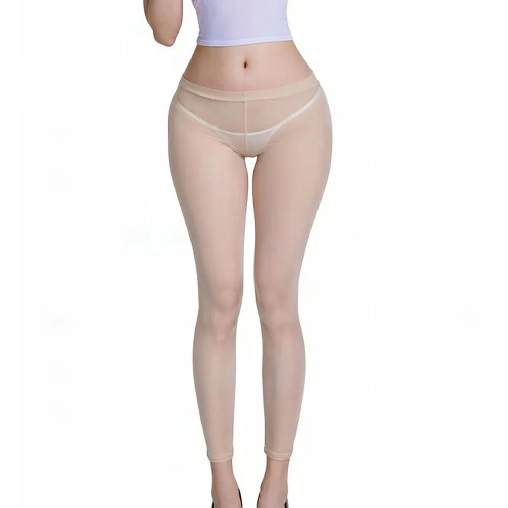Low Waist Skinny Leggings Pencil Pants Slim Sheer See Through Trousers Shiny Yoga Pant For Female Skin Friendly Tight Legging