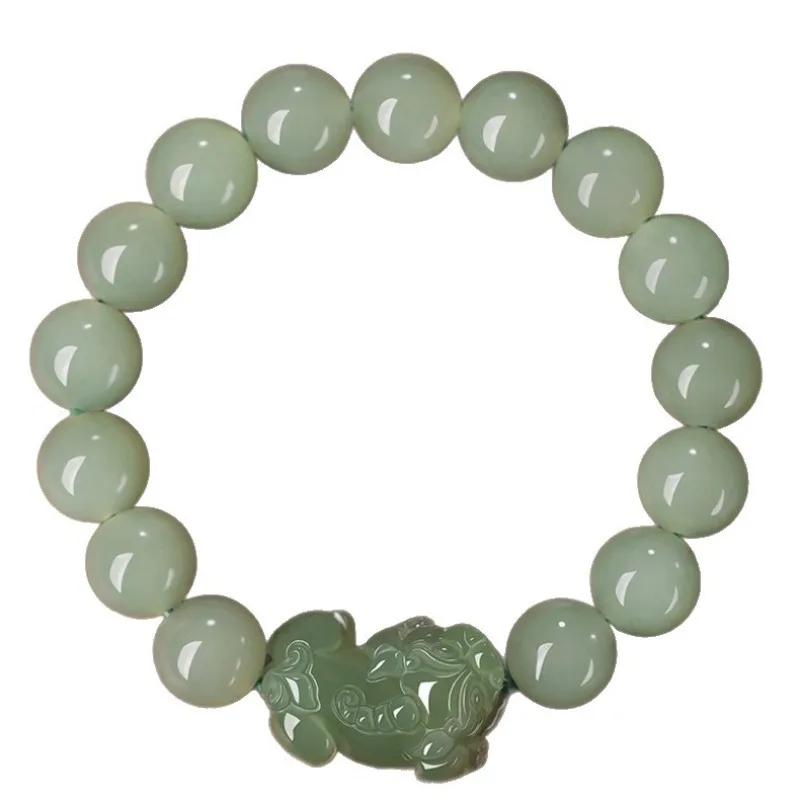 Natural Authentic Old Pit Qing Shui Hetian Jade Pixiu Bracelet for Men and Women Lucky Pixiu Jade Beaded Bracelet Gifts