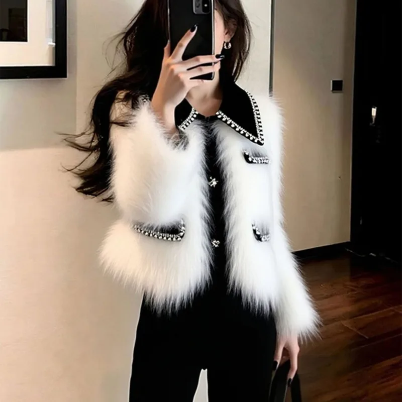 Elegant White Imitation Fox Fur Fashionable Fur Coat Woman Loose Lapels Long Sleeves Top Fur Jacket 2026 Winter Women's Clothing