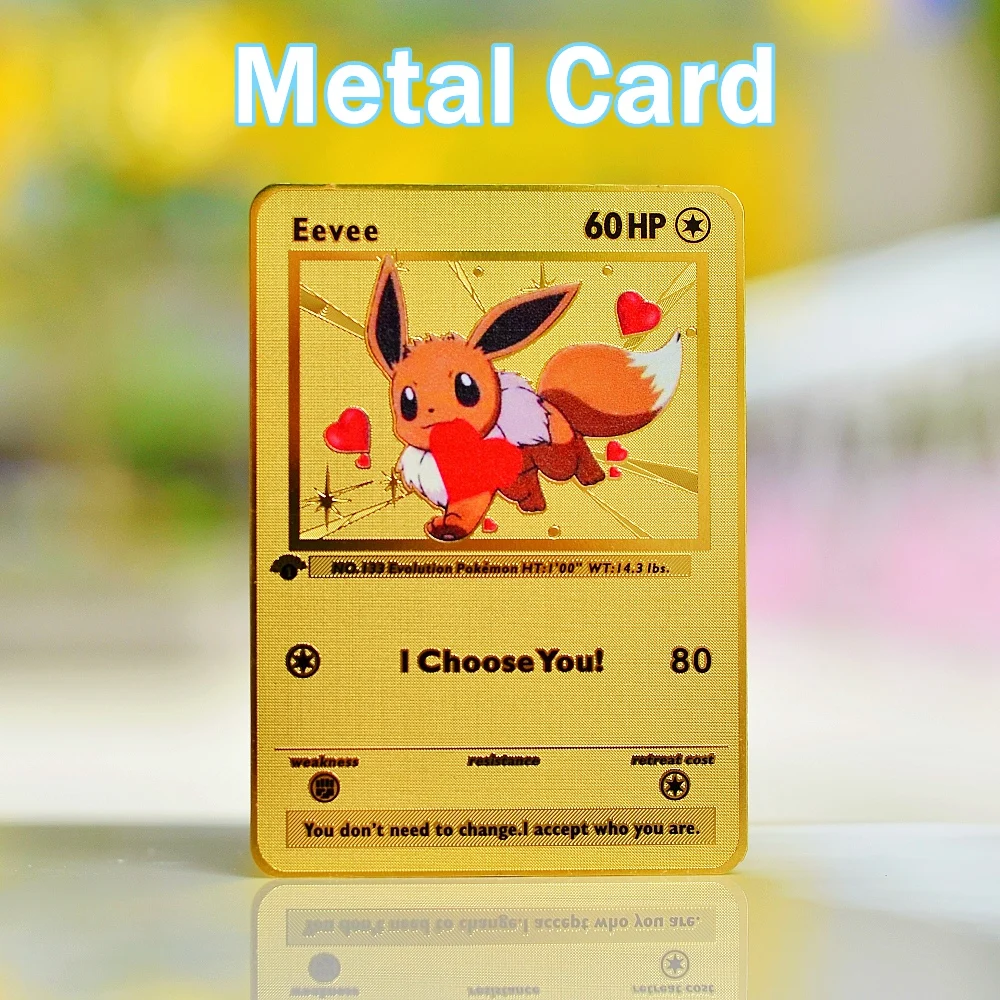 Pokemon Card Metal Pokémon Letters Eevee Vmax Charizard Pikachu Gx Arceus Golden Iron Vstar Cards Anime Games Toys Kids Gifts