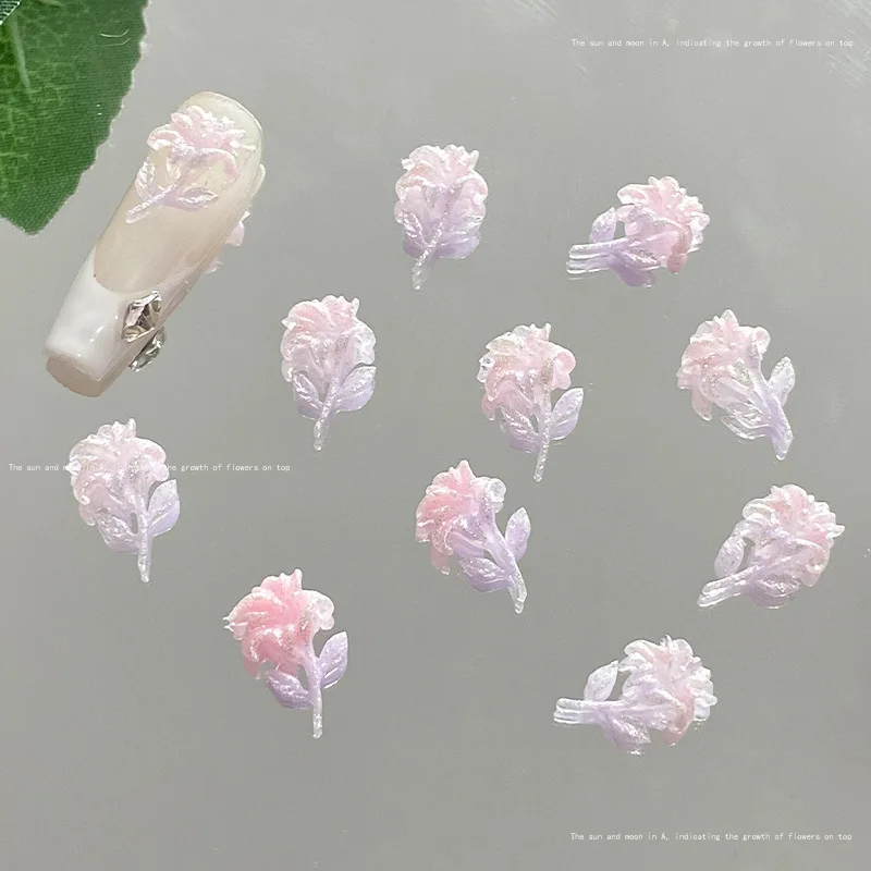 50 szt. Letnie Nowe Dwukolorowe, Delikatne, Błyszczące Lilia Kwiat Żywica Akcesoria do Paznokci, Nocne Światło Brokatowe Dekoracje na Paznokcie