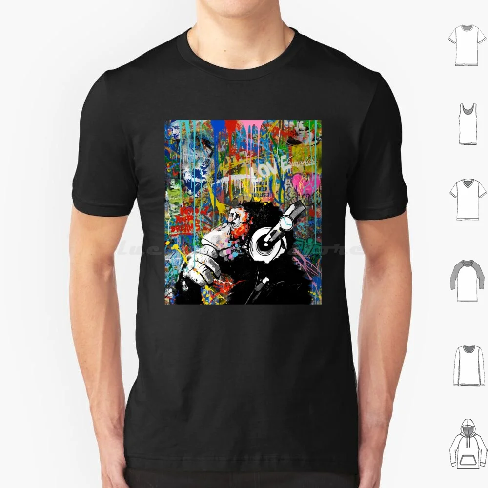 Monkey Thinker-Banksy Urban Contemporary Colorful Street Art-Dj Chimp T Shirt 6xl Cotton Cool Tee Banksy Pop Art Colorful