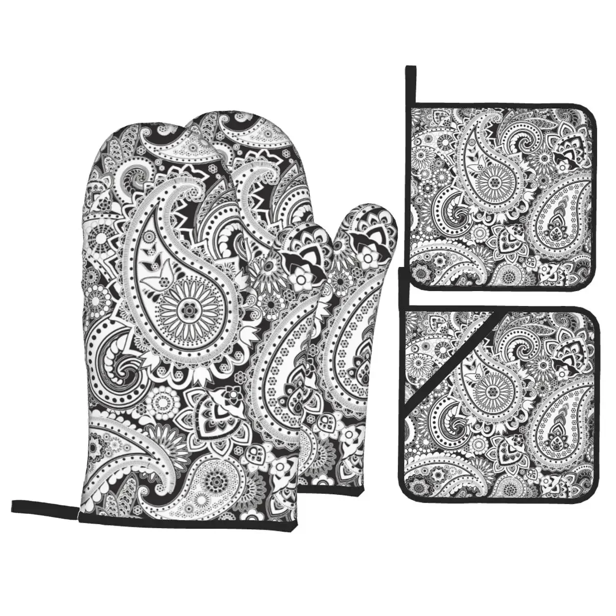 

Custom Ethnic Bohemia Style Bandana Oven Mitts and Pot Holders for Kitchen Sets of 4 Heat Resistant Baking BBQ Cooking Gloves