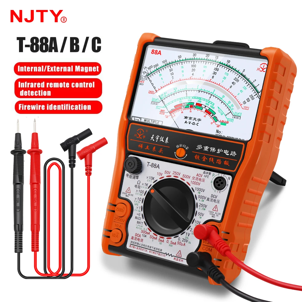 NJTY High Precision Pointer Multimetro T88A T88B T88C  AC DC 2500V Voltmeter Ammeter Resistor  Analog Multimeter Tester  tools