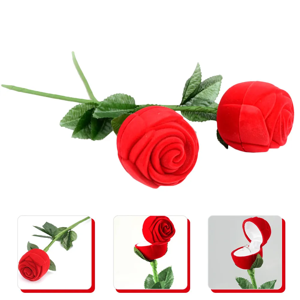 2Pcs Romantic Rose Ring Boxes Flannelette Material Small Ring Holders Wedding Proposal Engagement Jewelry Display Gift Box