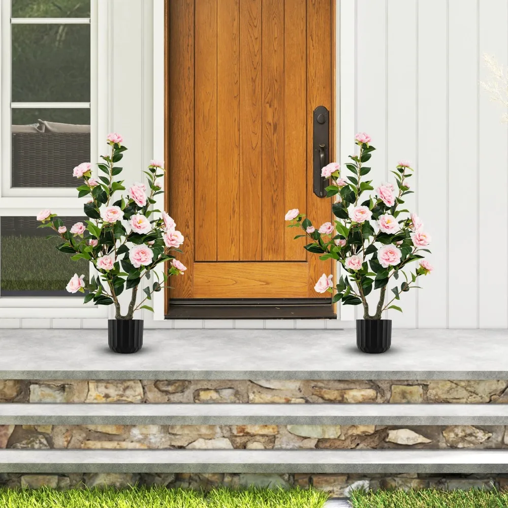 

2PCS 38" Artificial Camellia Tree Faux Floral Plant Fake Tree for Decoration