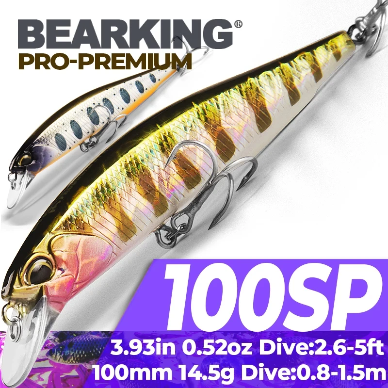 Bearking 1PCS Minnow Fishing Lure Laser Hard Artificial Bait 3D Eyes 10cm 14.5g Fishing Wobblers Crankbait Minnows