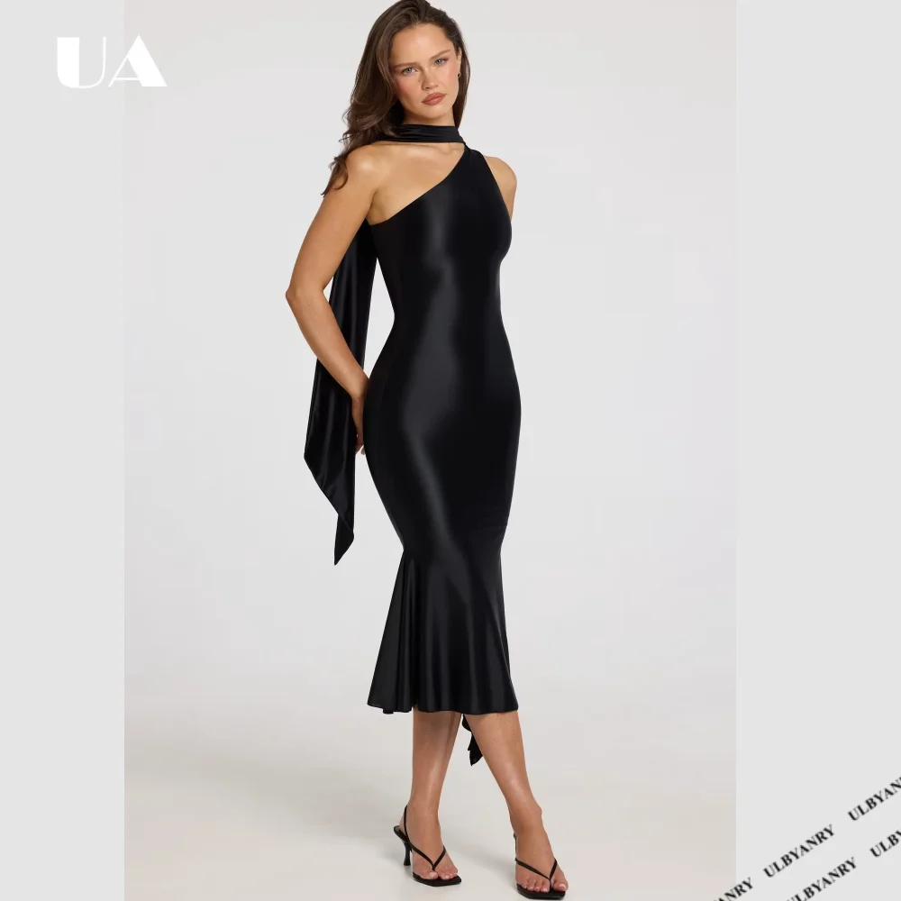 

ULBYANRY Elegant Satin Mermaid Prom Dress for Woman, Fashionable Scarf Neck Evening Dress, Customized Sleeveless Party Dress