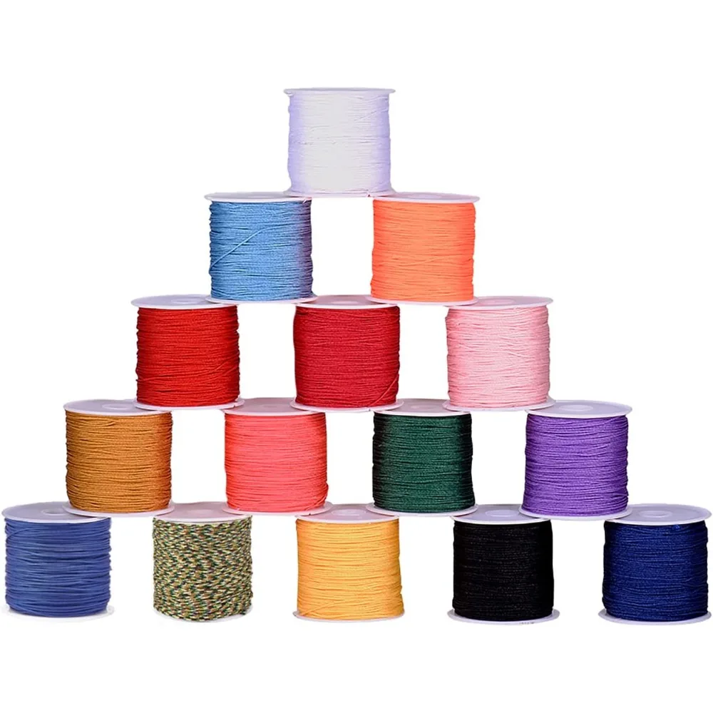 15 Colors 0.8mm Nylon Beading String Chinese Knotting Cord Nylon Kumihimo Macrame Thread Cord Beading String for Bracelet