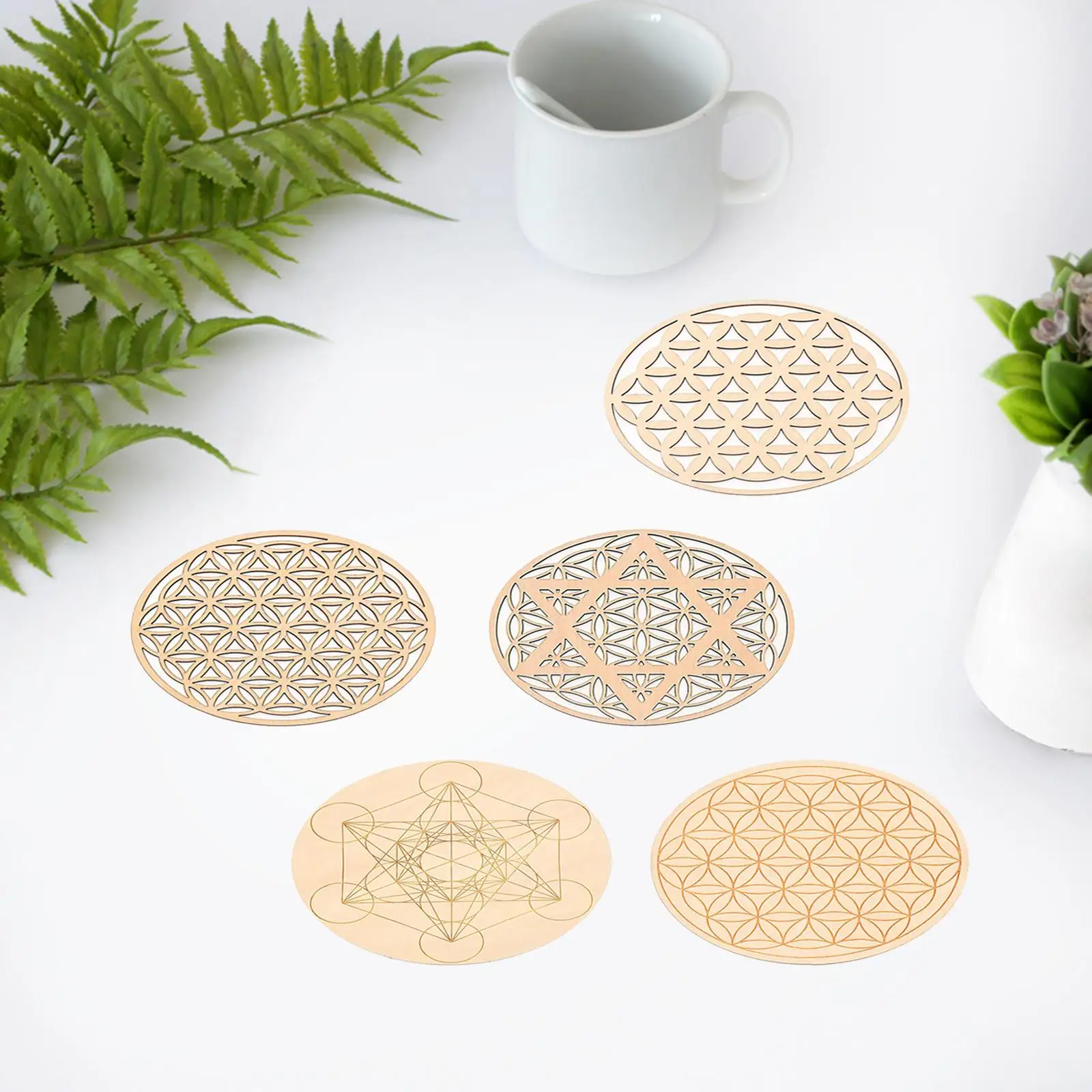 Set of 5 Wood Coaster Kitchen Crafts Non Slip Round Coffee Coaster Cup Mat