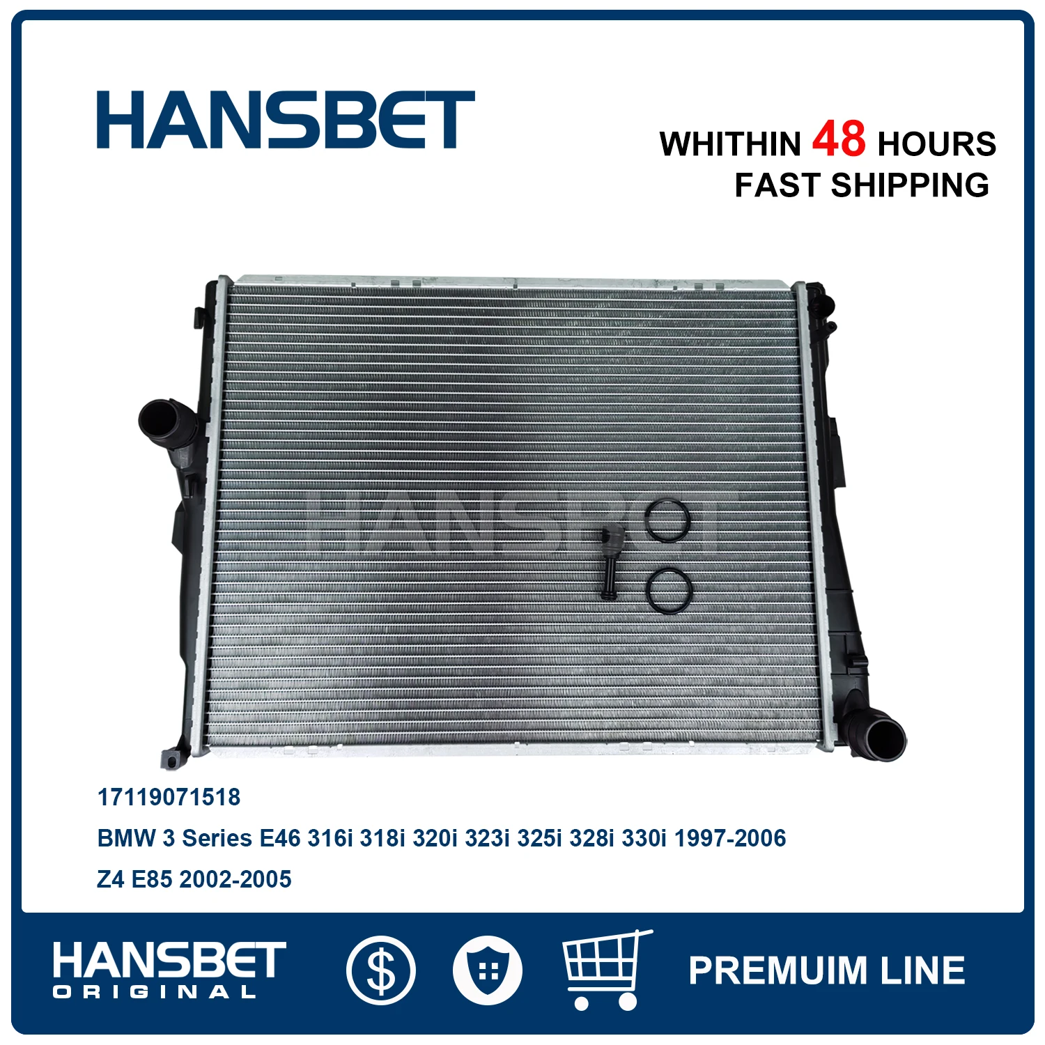 Engine Cooling Radiator 17119071518 Fits BMW 3 Series E46 316i 318i 320i 323i 325i 328i 330i 1997-2006 Z4 E85 2002-2005 HANSBET