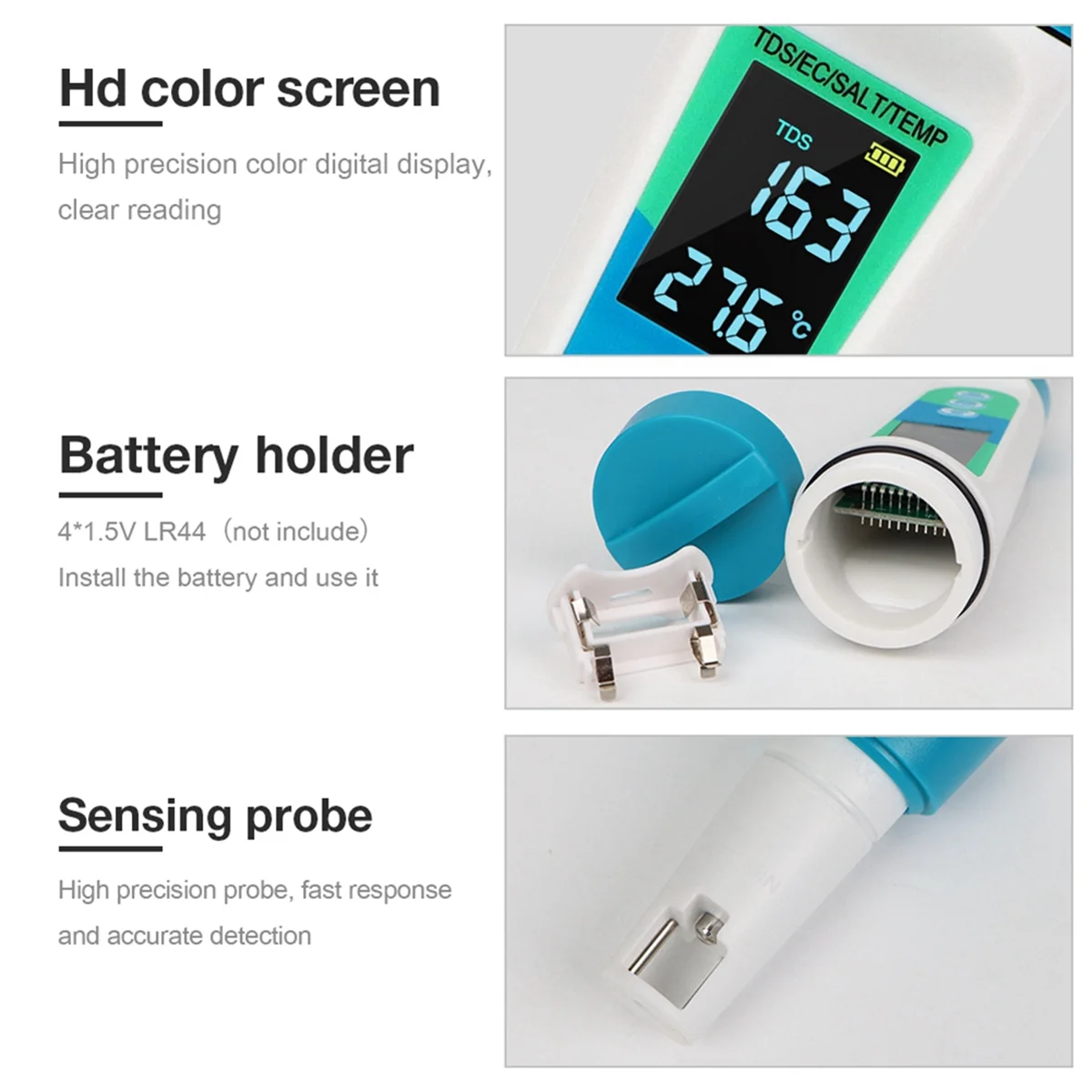 

NEW 4-in-1 Digital Salinity Meter TDS/EC/SALT/TEMP Precision Detector Water Conductivity Tester Pool Water Salinometer