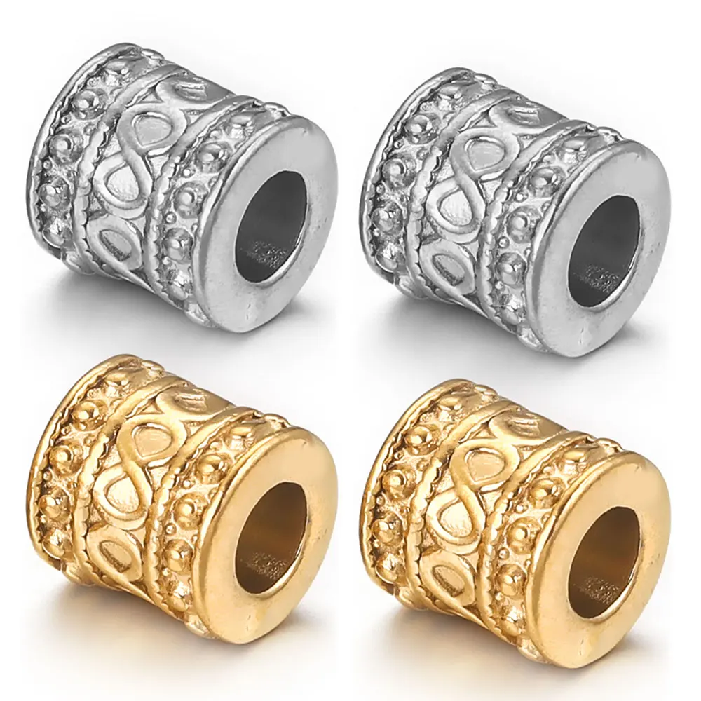 10pcs Stainless Steel Large Hole Cylinder Tube Infinity Symbol Beads Spacer Bead Fit for Original Charm Bracelet Jewelry Finding