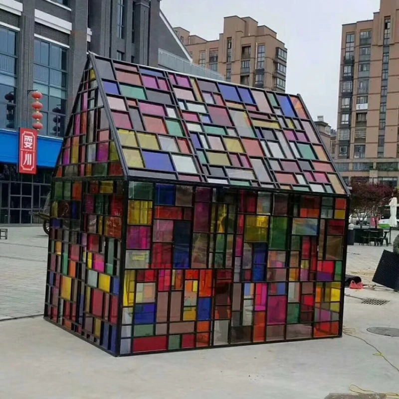 Acrylic transparent glass house ornaments, colorful small house