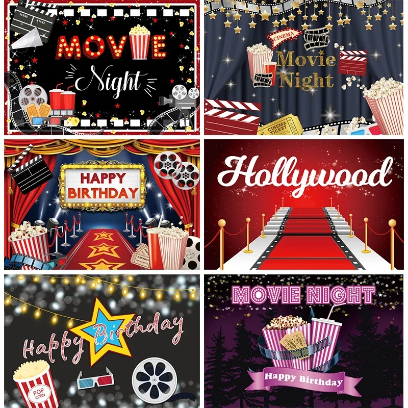 Cinema Background for Photography Hollywood Movie Night Theme Photo Backdrop Adults Birthday Party Star Red Carpet Decorations