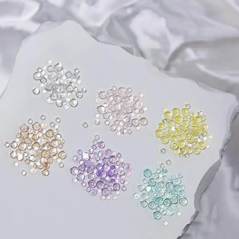 

250PCS Mix 3-5mm Aurora Macaron Flatback Semi-ball Mermaid Bubble Beads Nail Art Rhinestones Jewel Decorations Manicure Charms