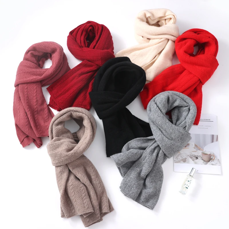 High Quality Pure Wool Scarf Shawl Winter New Cashmere Knitted Scarves Women Fashion Warm Solid Color Shawl 190*60