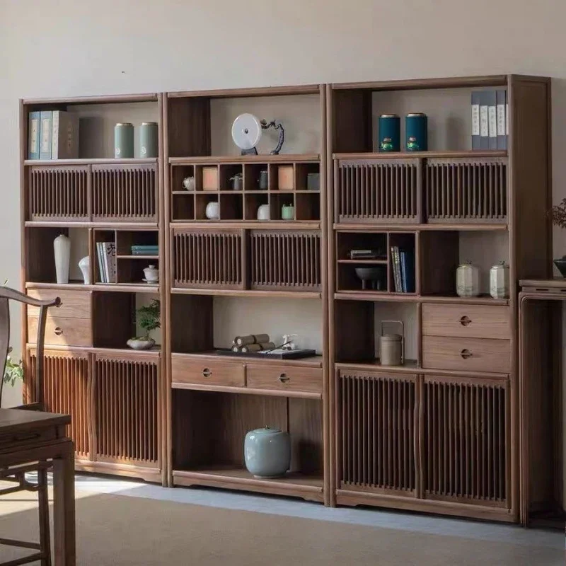 New Chinese style old elm bogu shelf bookshelf tea room tea shelf Duobao Pavilion tea set solid wood display shelf