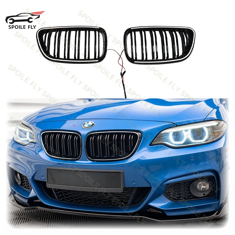 

For BMW 2 Series F22 F23 F87 M2 2014 2015 2016 2017 2018 High Quality ABS LED Racing Grills Light Grilles Body Kit Glossy Black