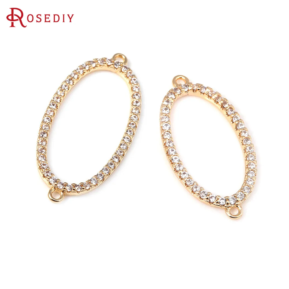 4PCS 18K Gold Color Brass and Zircon 2 Holes Oval Connect Charms Pendants High Quality Diy Jewelry Making Necklace Accessories