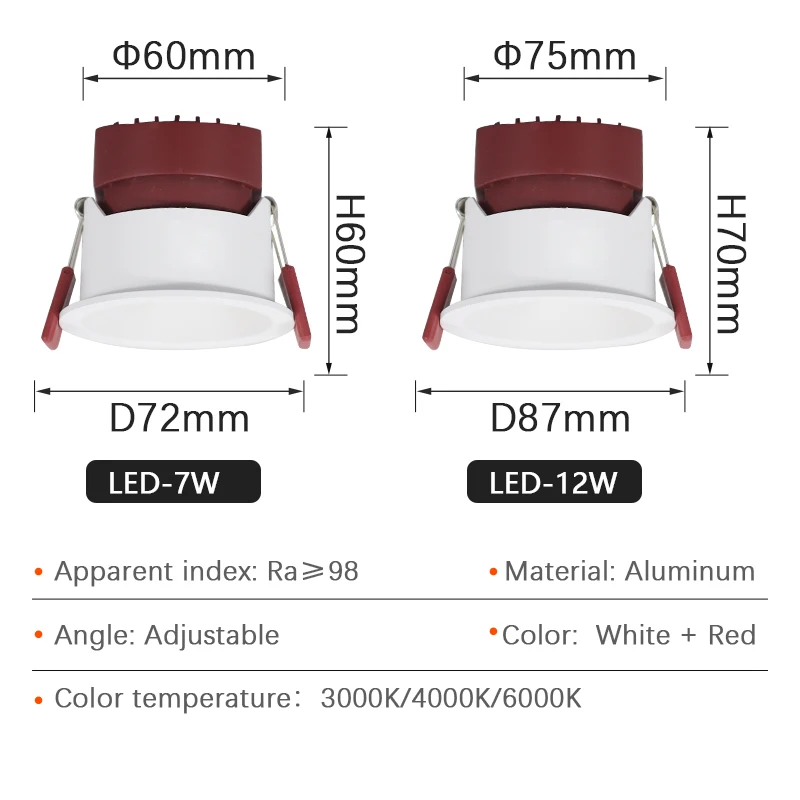 Lampu Sorot LED Anti Silau Dapat Diredupkan Lampu Sorot Aluminium 7W 12W Lampu Fokus Putih Hangat 3000K untuk Penerangan Dalam Ruangan