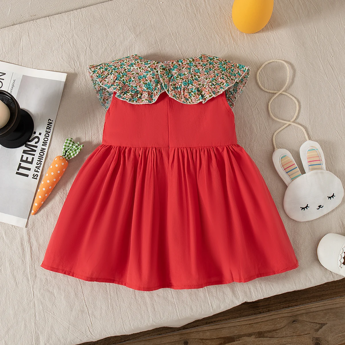 Summer New Floral Doll Lapel Baby Girl Dress, Cute Children'S Sleeveless Clothes With Free Rabbit Pendant (9 Months - 3 Years)