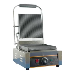 CW811 Commercial Electric Panini Press: Dual-Large Grooved Grill Sandwich Maker Machine for Professional Use