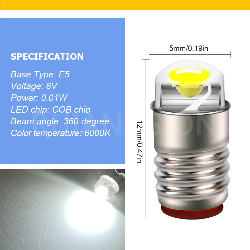 

Миниатюрная Бытовая лампа с винтовым цоколем E5 LED, 6 в, 2 шт., светодиодная люстра с теплым белым/ярким белым светом, сменная модель детской коляски, 5 мм