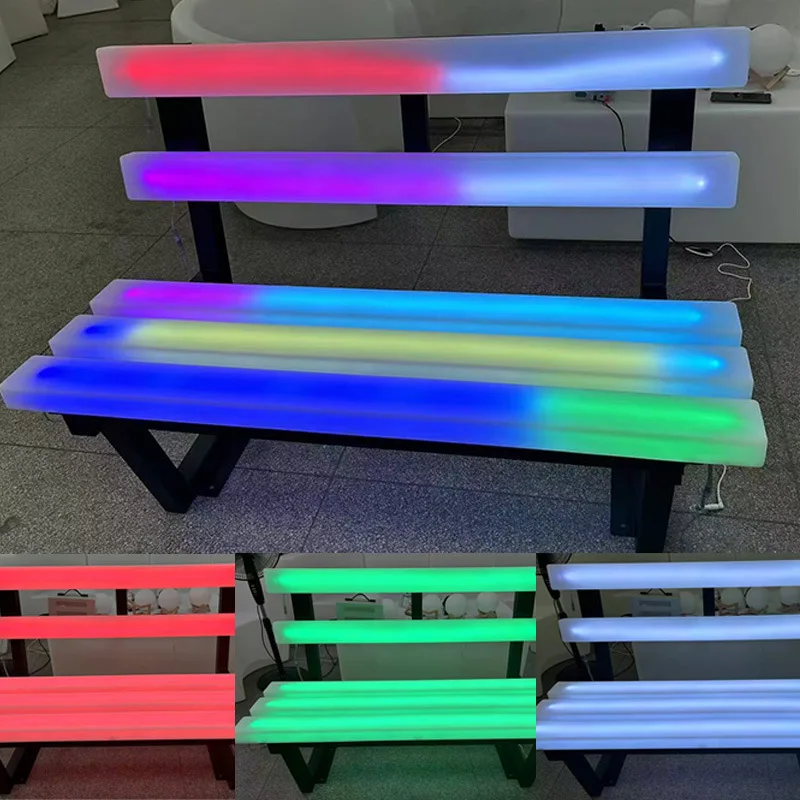 Creative LED Luminous Park Chair Outdoor Bench Colorful Pulse Waterproof Metal Symphony Night Bar