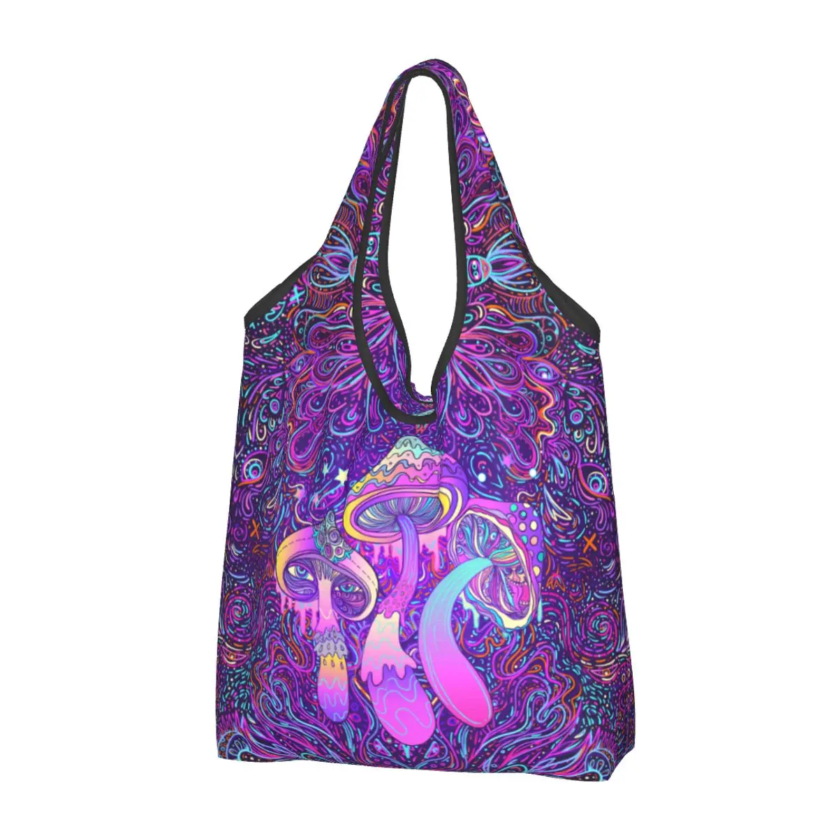 

Custom Psychedelic Magic Mushrooms Shopping Bags Women Portable Large Capacity Groceries Tote Shopper Bags