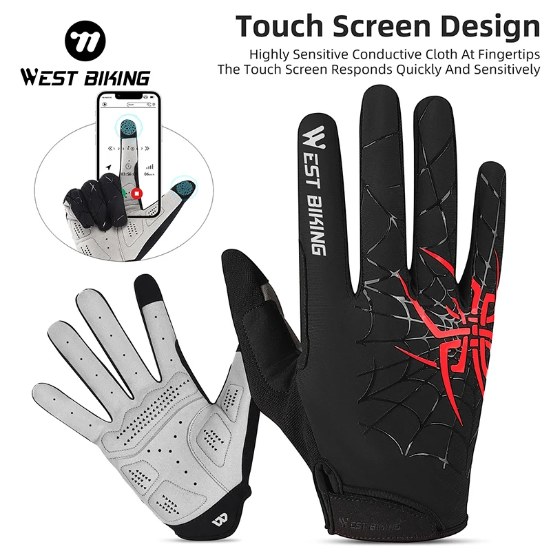 

WEST BIKING Bicycle Gloves Fingertip Touch Screen MTB Bike Gloves Palm Shock-Absorb Non-slip Outdoor Fishing Bike Accessories