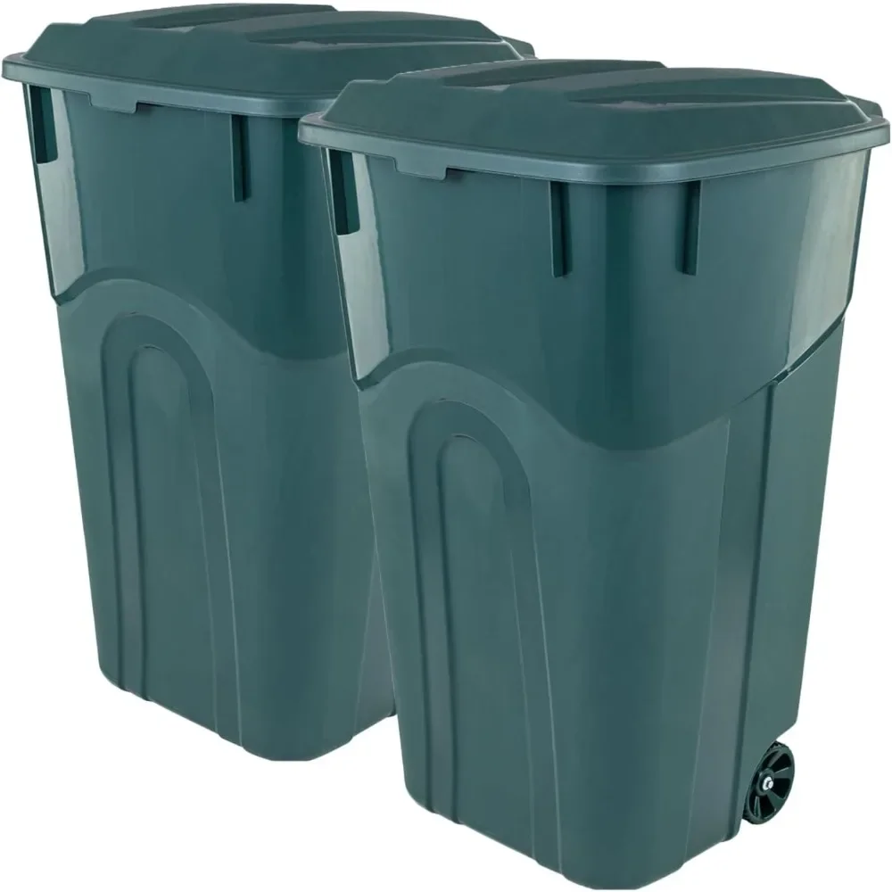 

32 Gallon Wheeled Outdoor Garbage Can with Attached Snap Lock Lid and Heavy-Duty Handles