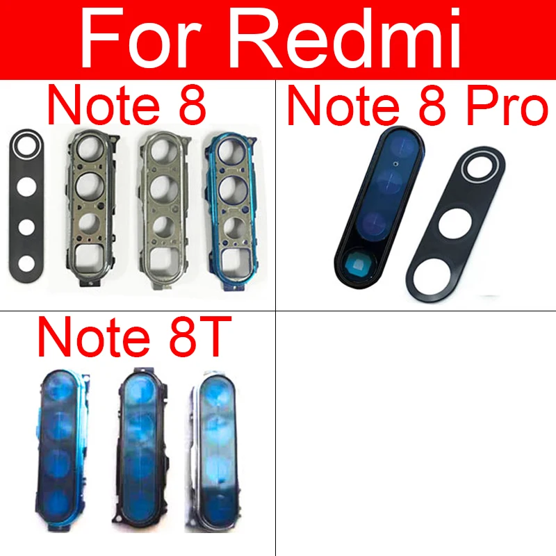 Rear Back Camera Lens For Xiaomi Redmi Note 8 8T 8 Pro Camera Lens Glass Cover Frame + Sticker Protection Repair Replacement