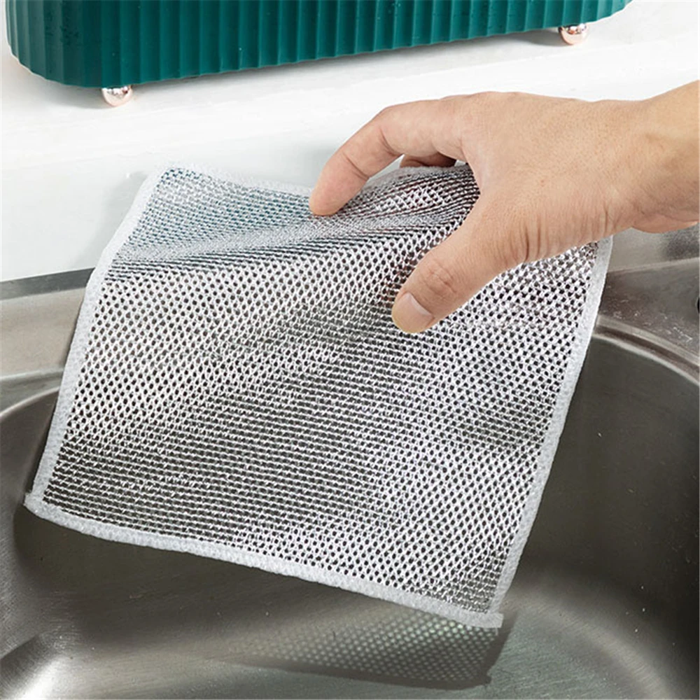 Metal Wire Dish Towel 20cm Wire Dishcloths Non-stick Oil Iron Dishrag Kitchen Pan Pot Dishes Cleaning Rag Napery Dishcloth Rags