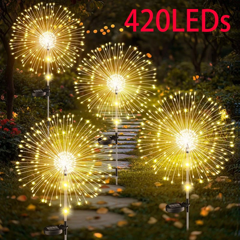 

Outdoor Solar Garden Lights 420LED Firework Designs Fairy Wand String Lights Gardens Courtyards Park Pathways Walkways Festive