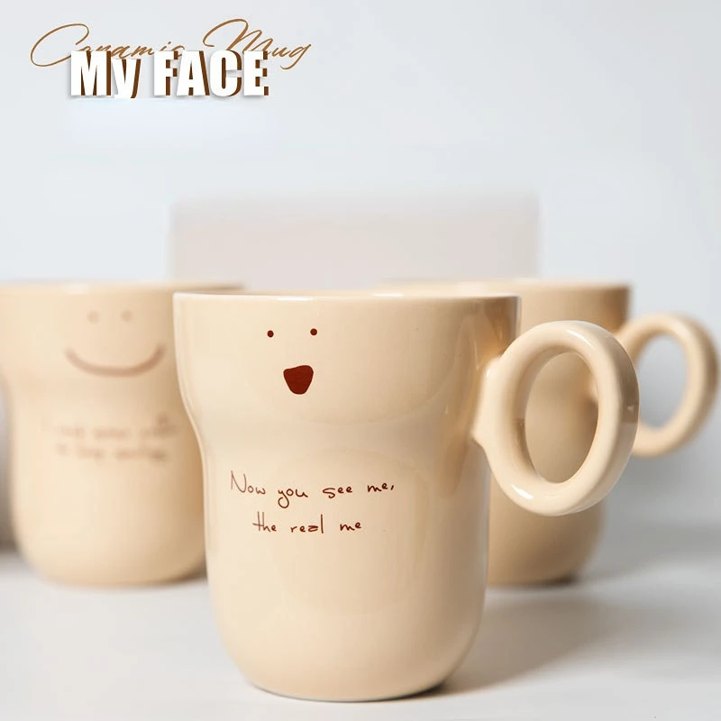 

Cute Coffee Cup Beige Ceramic Milk Tea Mug Household Drinking Cups Lovely Milk Flower Drinkware Mugs Nordic Ins Style Gifts