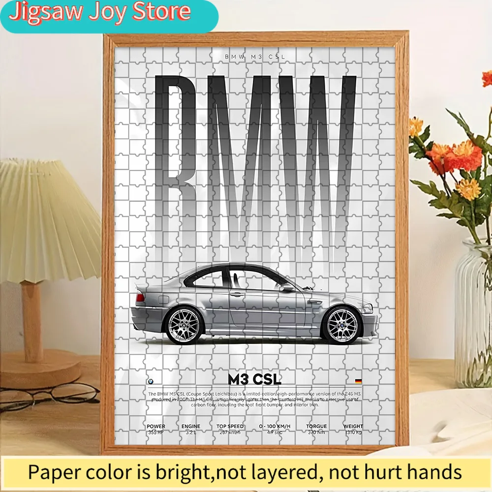 

Paper Jigsaw Puzzle BMW M3 CSL E46 High Performance Sports Car Specs Art Print Wall Decor German Luxury Vehicle Technical Data P