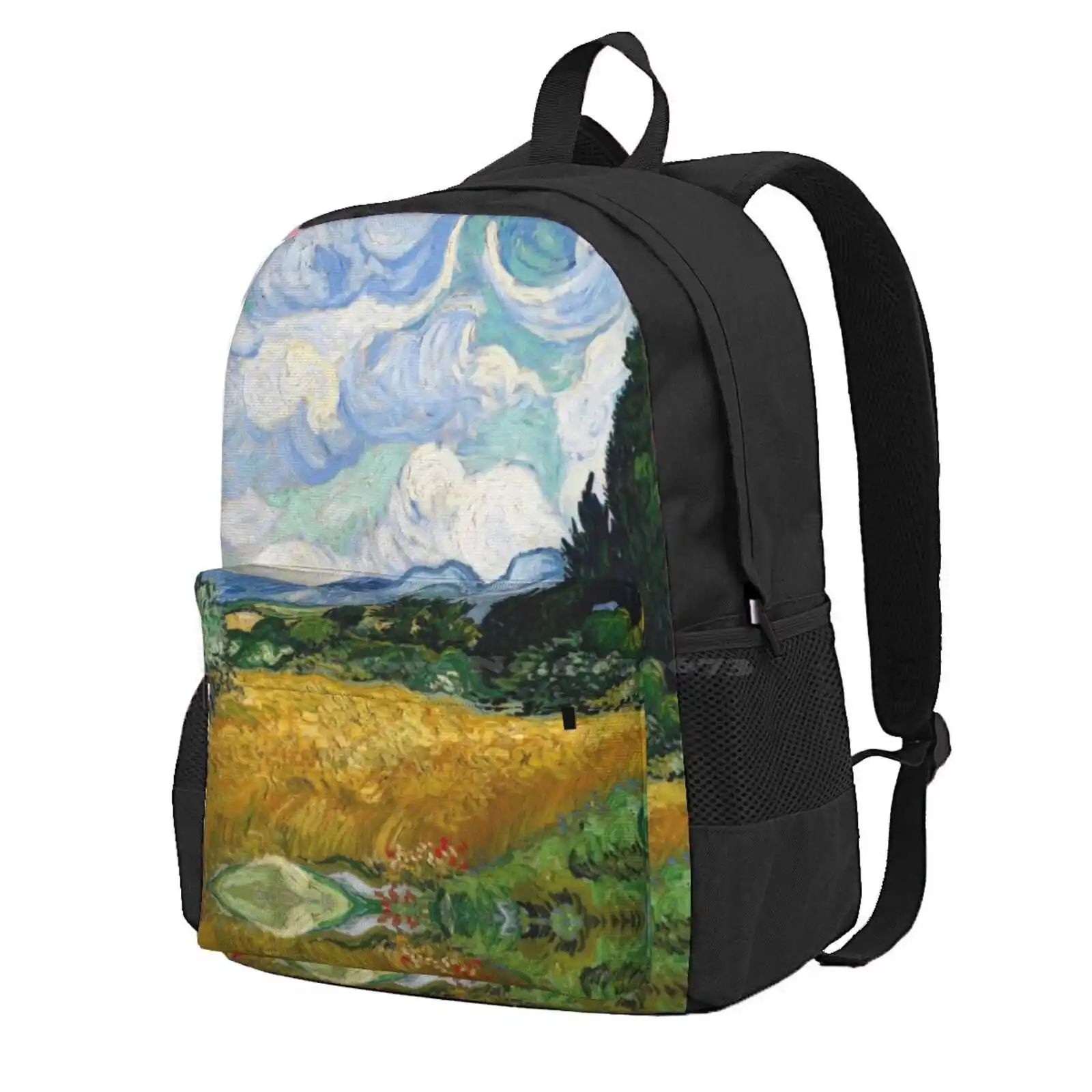 Wheat Field With Cypresses By Vincent Van Gogh Hot Sale Schoolbag Backpack Fashion Bags Wheat Field Cypresses Vincent Van Gogh