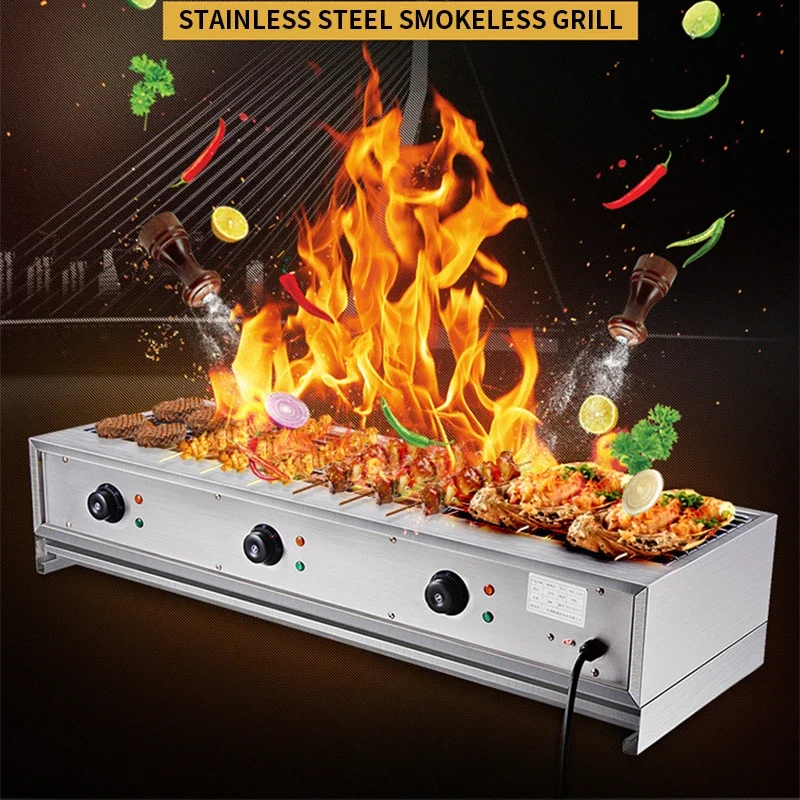 Commercial non-smoking large electric grill 6000W thick desktop barbecue machine grilled chicken wings and lamb skewers machine