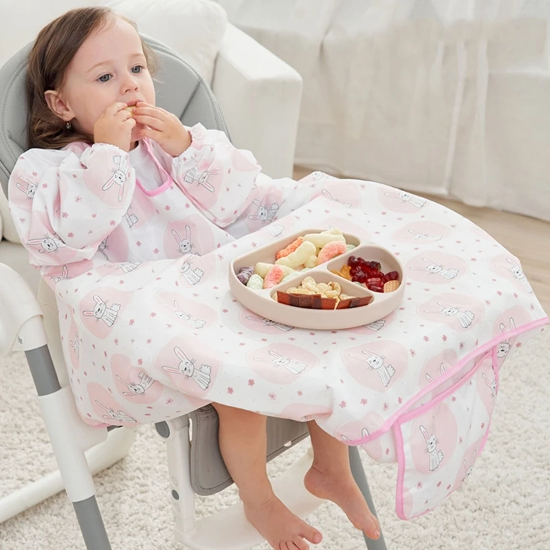 Feeding Bib for Baby Boys Girl 6M-5Y Waterproof Bib Apron Smock with Table Cover Infant Mess-Free Kids Full Coverage Bib image 3