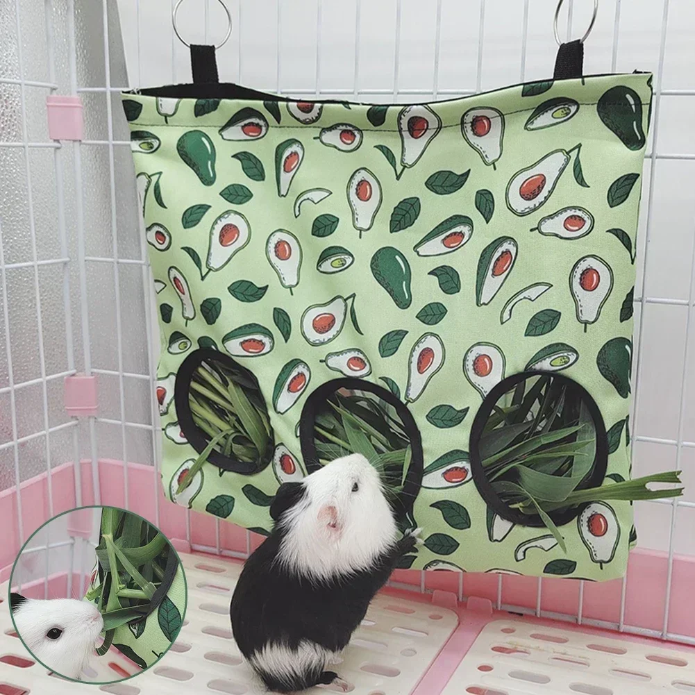 Hanging Hay Bag with hooks for Bunny Guinea Pigs Small Animal Feeder Rabbit Food Dispensers Bag Pet Feeding Bag 2/3 Holes