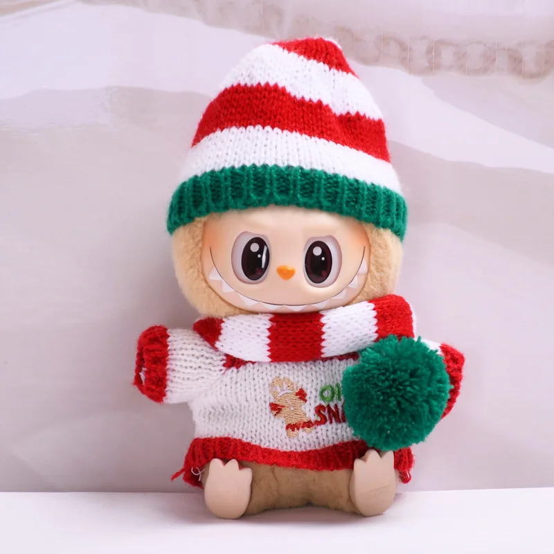 Christmas Sweater 17cm labubu Outfit Accessories Gingerbread Man Babydoll Set For Korea Kpop Labubu ropa Clothing DIY Girl Gift