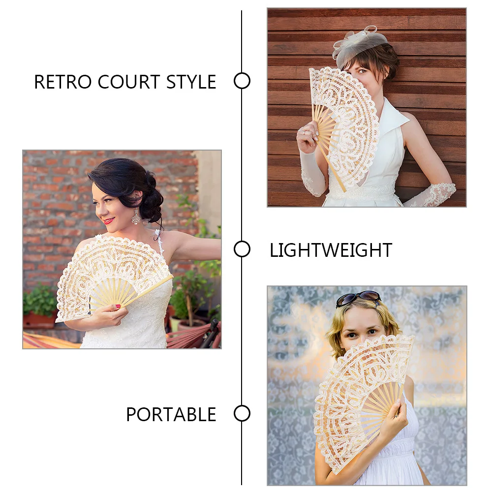 

2Pcs Handheld Vintage Lace Folding Fans Lightweight Portable Tassel Elegant Wedding Dance Party Props Fans Handheld
