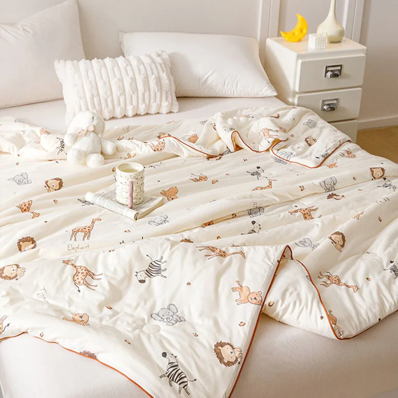 A-Class Baby-Grade Soybean Fiber Summer Quilt Cartoon Printing Washable Thin Quilt for Gift Knitted Fabric Skin-Friendly Blanket